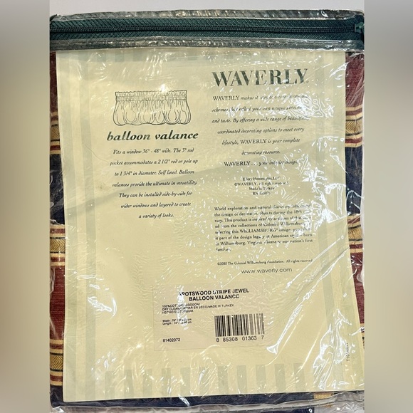 Waverly Williamsburg spotswood stripe jewel balloon valance 79”width x 14”length - Picture 2 of 6